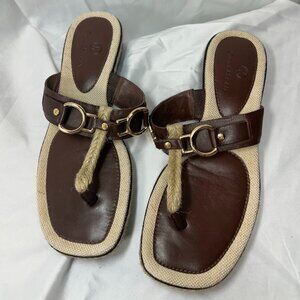 Cole Haan Leather Thong Sandals Brown & Jute Sz 6.5 Resort Beach Summer Casual